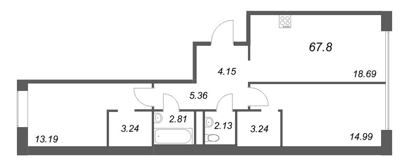 3 ккв (Евро) 67,8 м²