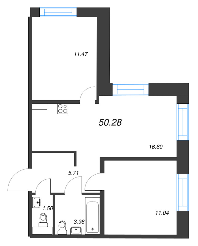 3 ккв (Евро) 50,3 м²