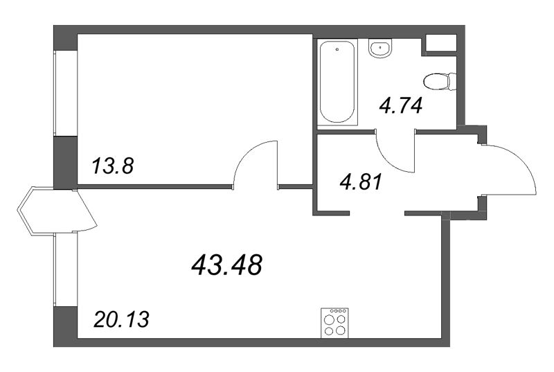 2 ккв (Евро) 43,5 м²