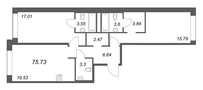 3 ккв (Евро) 75,7 м²
