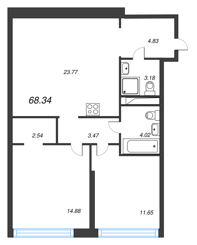 3 ккв (Евро) 68,3 м²