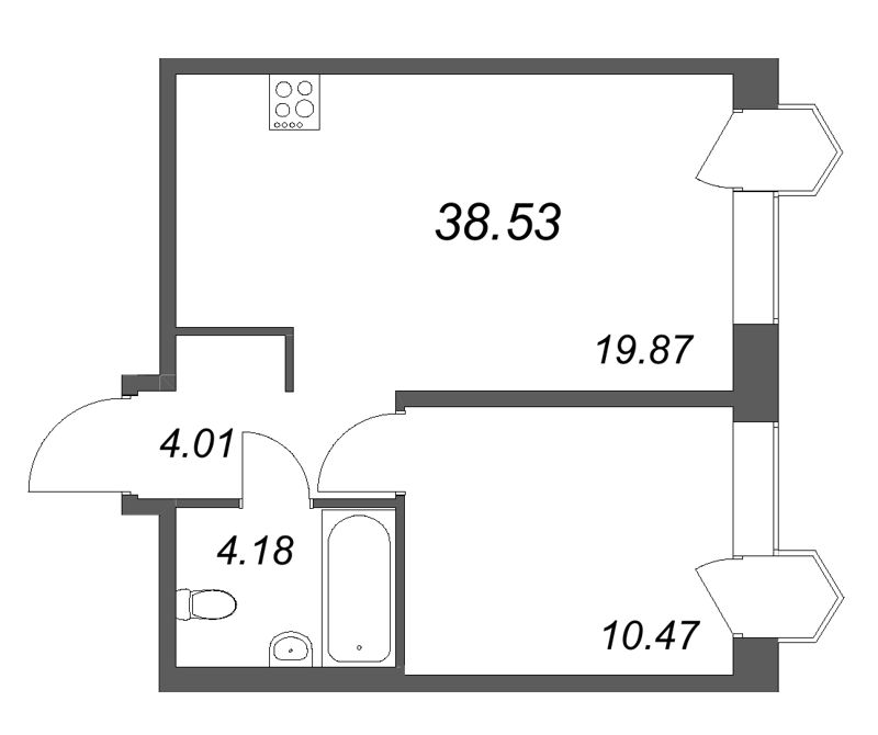 2 ккв (Евро) 38,5 м²