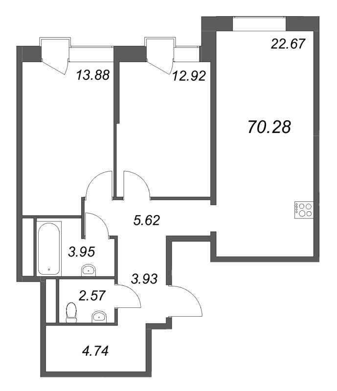 3 ккв (Евро) 69,8 м²