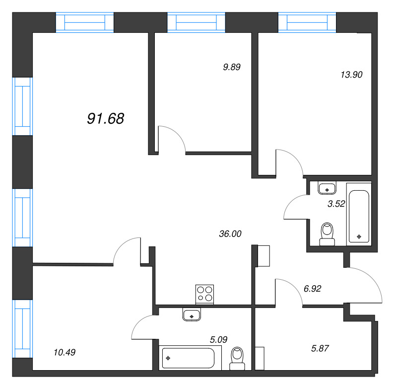 4 ккв (Евро) 91,7 м²