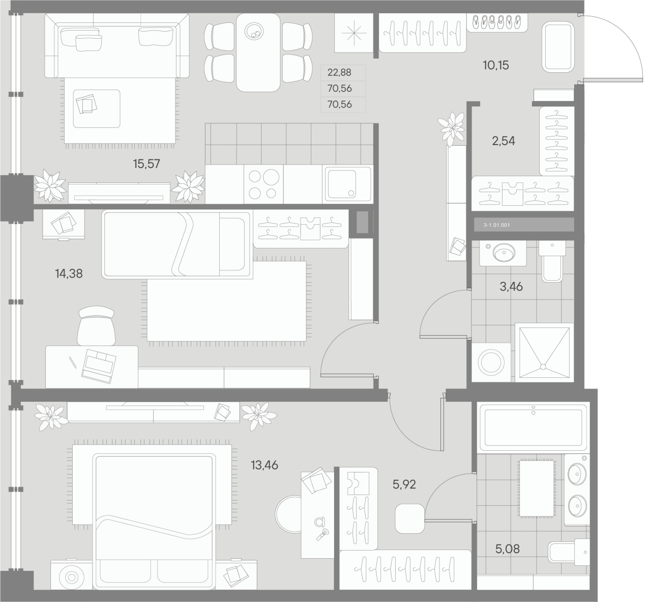 3 ккв (Евро) 70,6 м²