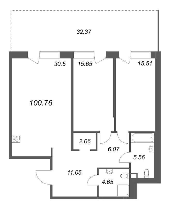 3 ккв (Евро) 100,8 м²