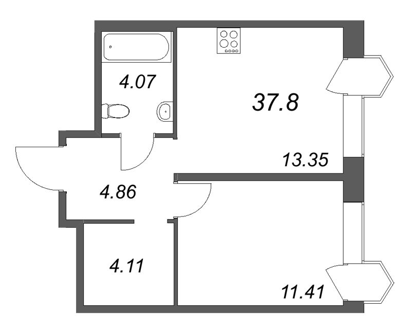 1 ккв 37,8 м²