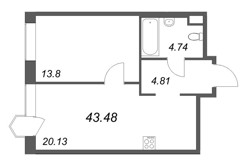 2 ккв (Евро) 43,5 м²