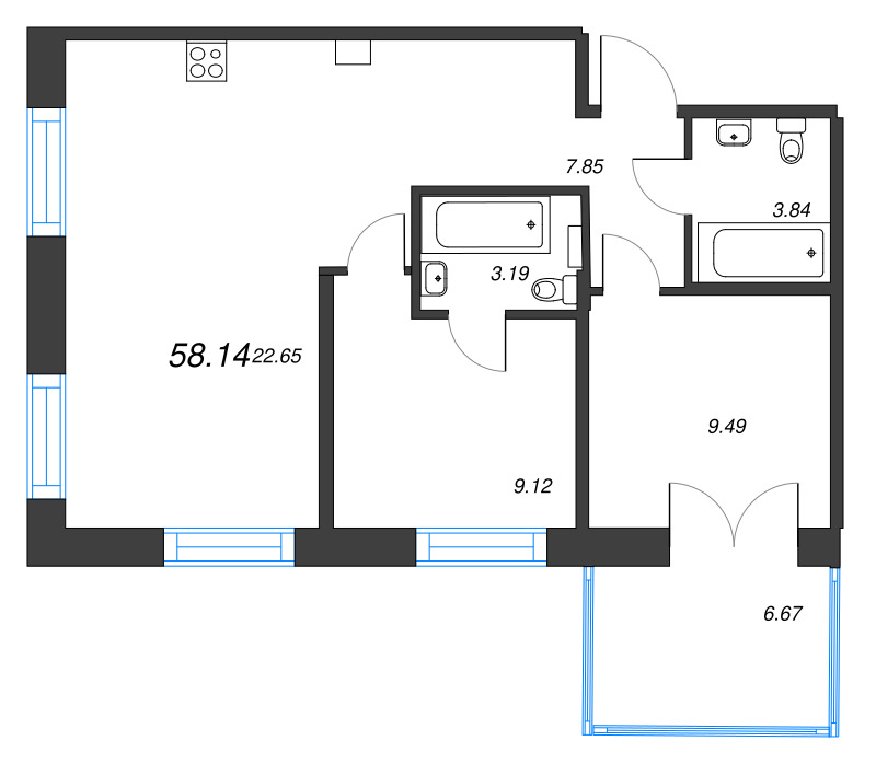 3 ккв (Евро) 58,1 м²