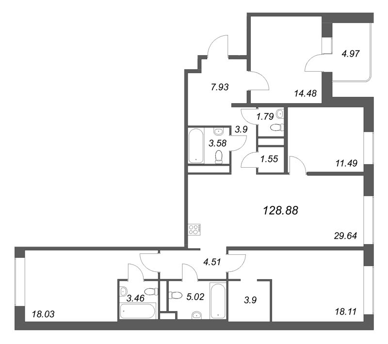 5 ккв (Евро) 128,9 м²