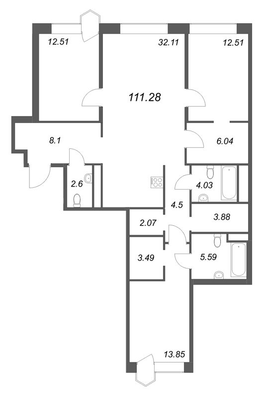 4 ккв (Евро) 111,3 м²
