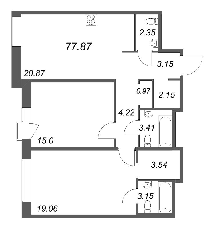 3 ккв (Евро) 77,9 м²