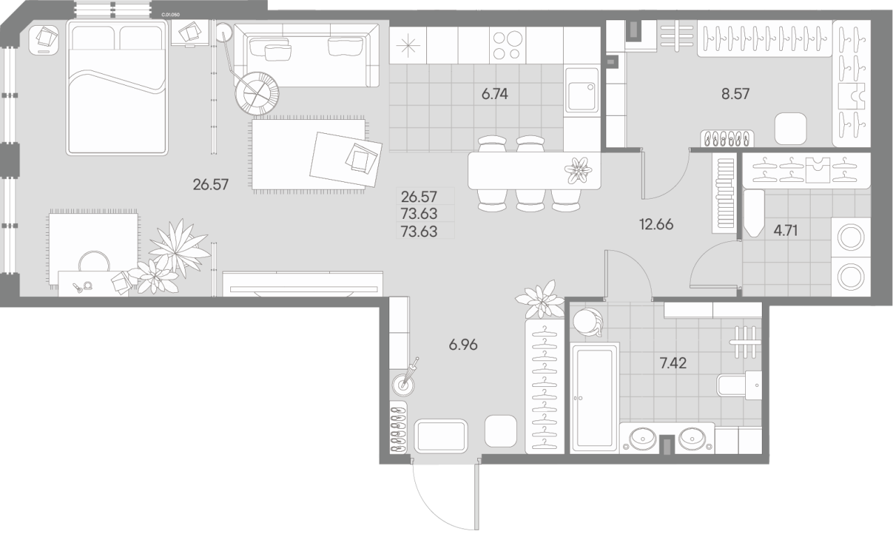 Студия 71,6 м²