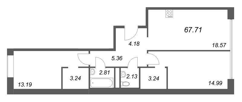 3 ккв (Евро) 67,7 м²
