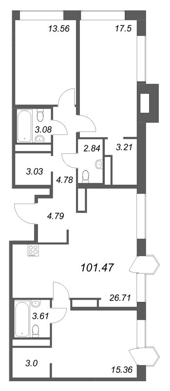 4 ккв (Евро) 101,5 м²