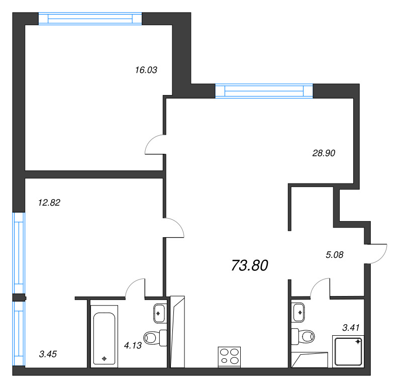 3 ккв (Евро) 73,8 м²