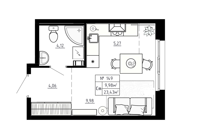 Студия 23,4 м²