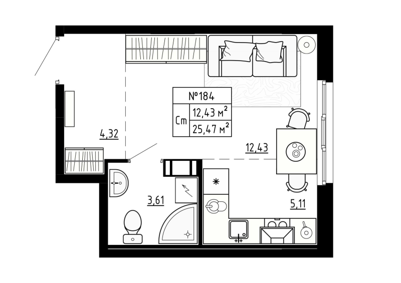 Студия 25,9 м²