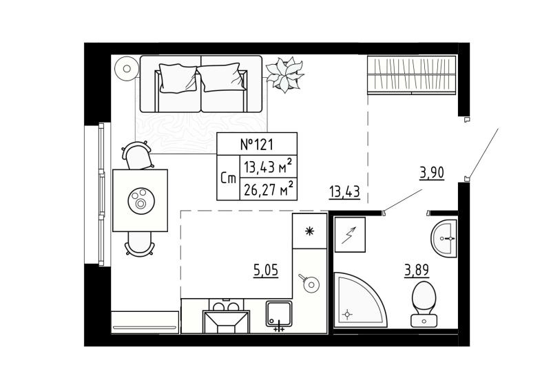 Студия 26,4 м²