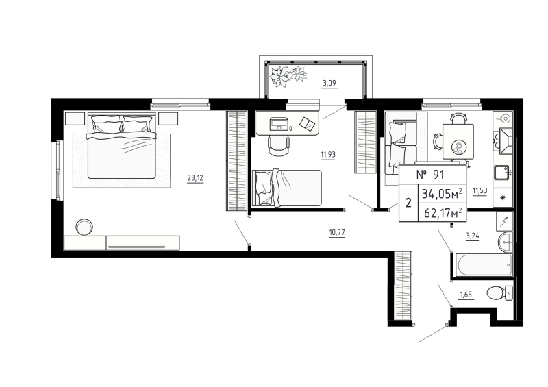 2 ккв 62,2 м²
