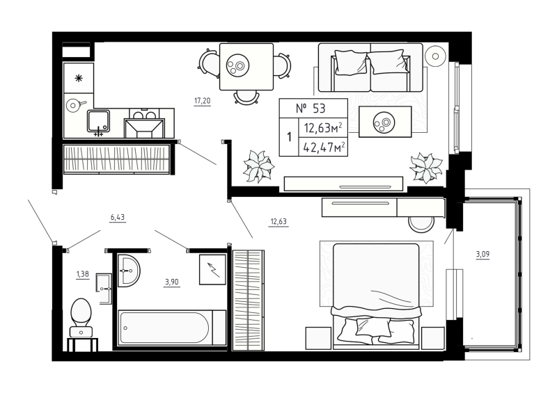 2 ккв (Евро) 42,5 м²