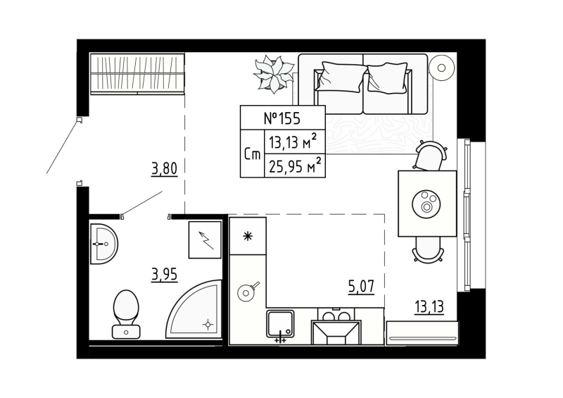 Студия 26 м²