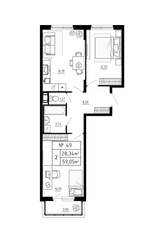 3 ккв (Евро) 59,1 м²