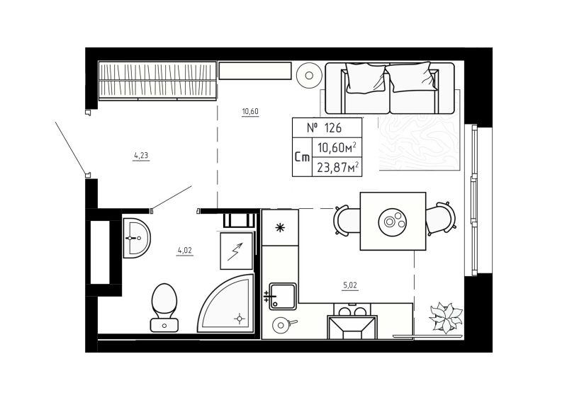 Студия 23,9 м²