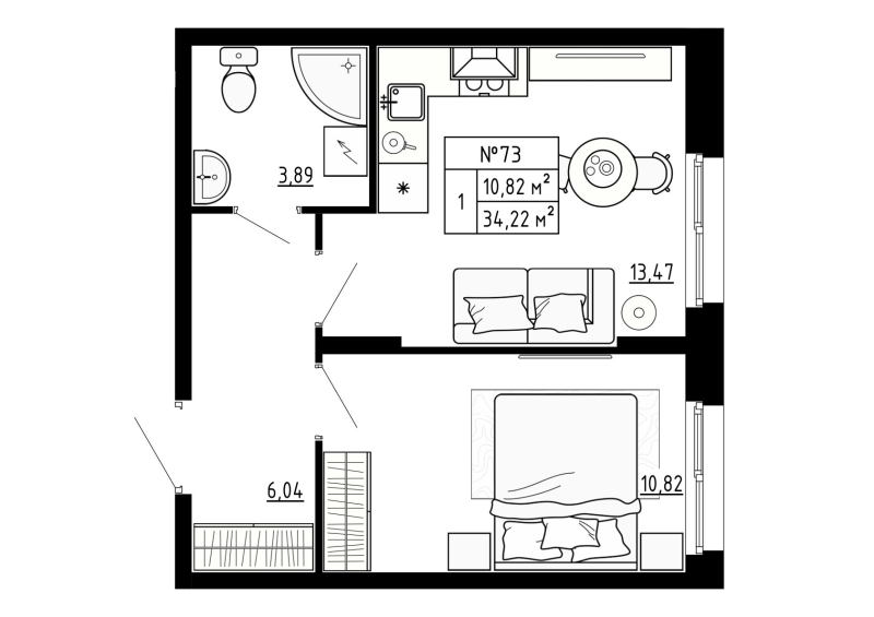 1 ккв 34,2 м²