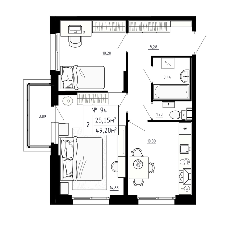 2 ккв 49,2 м²