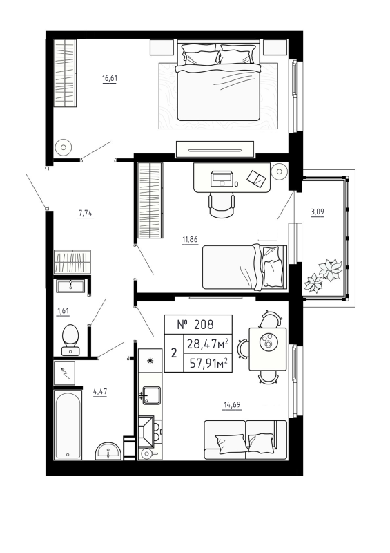 2 ккв 57,9 м²