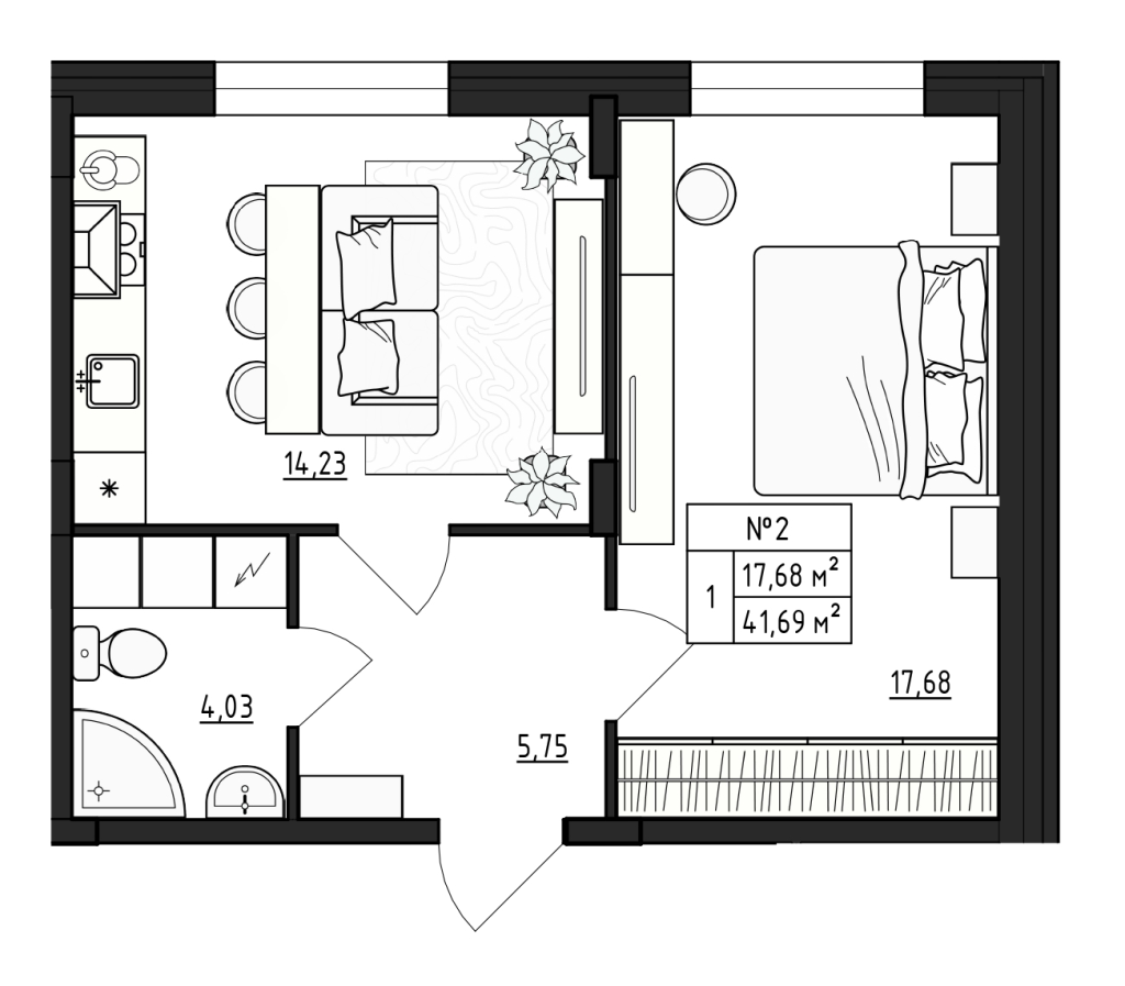 1 ккв 41,7 м²