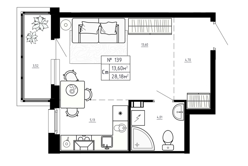 Студия 28,2 м²