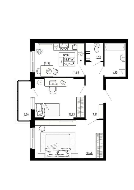 2 ккв 59,1 м²