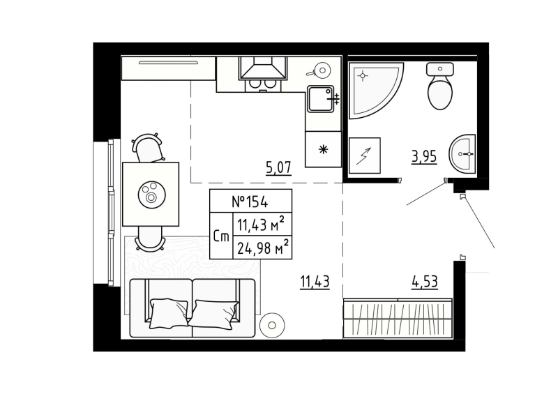 Студия 25,1 м²