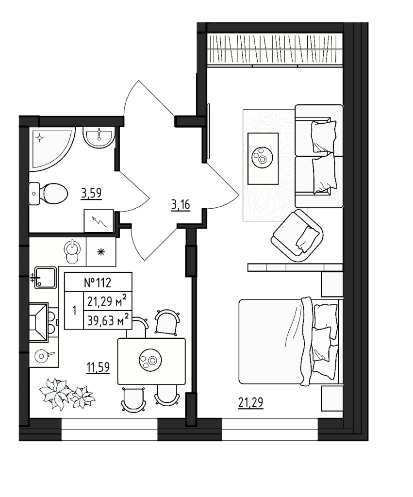 1 ккв 39,6 м²