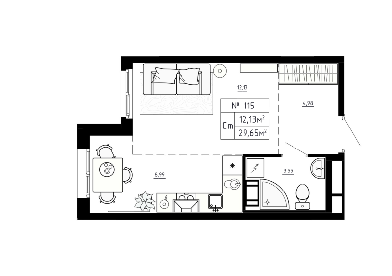 Студия 29,7 м²