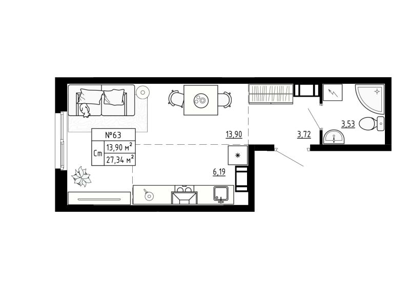 Студия 27,3 м²