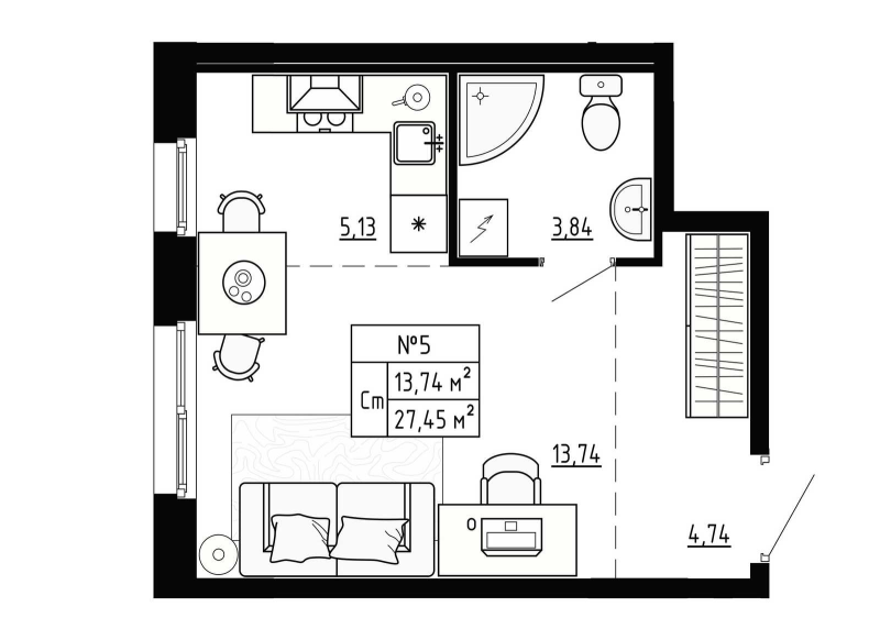 Студия 27,9 м²