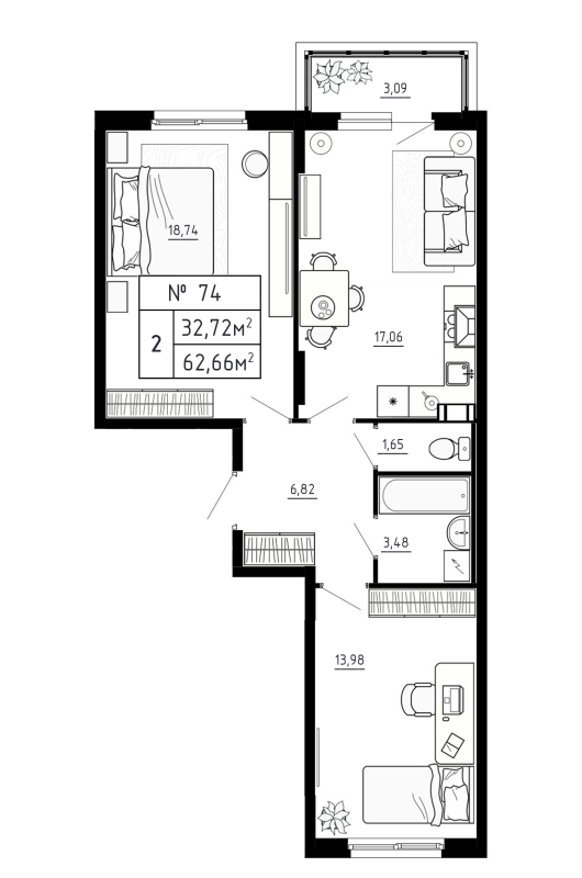 3 ккв (Евро) 62,7 м²