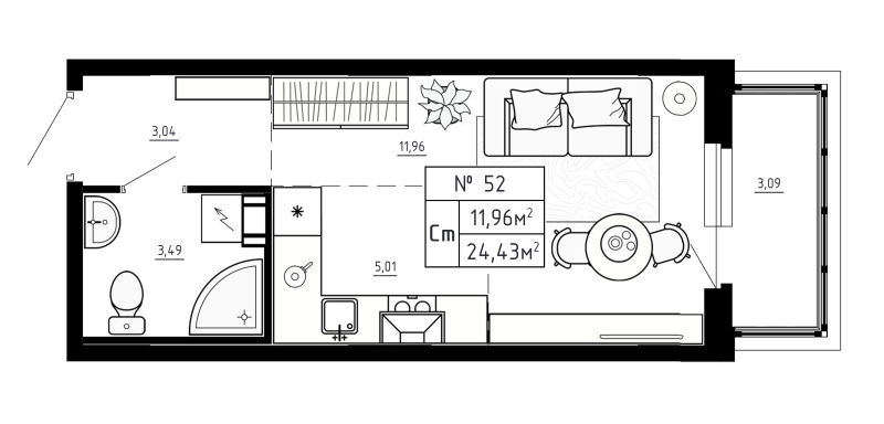 Студия 24,4 м²