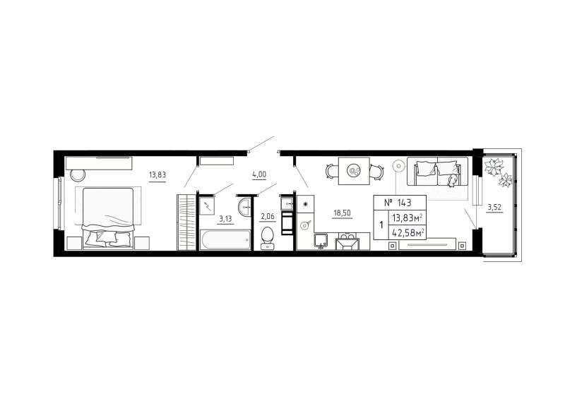 2 ккв (Евро) 42,6 м²