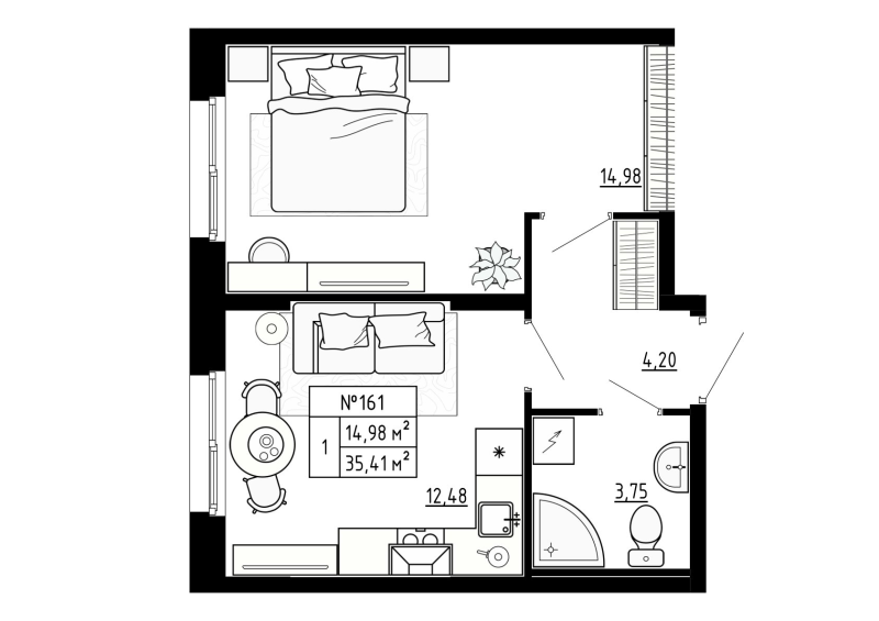 1 ккв 35,5 м²