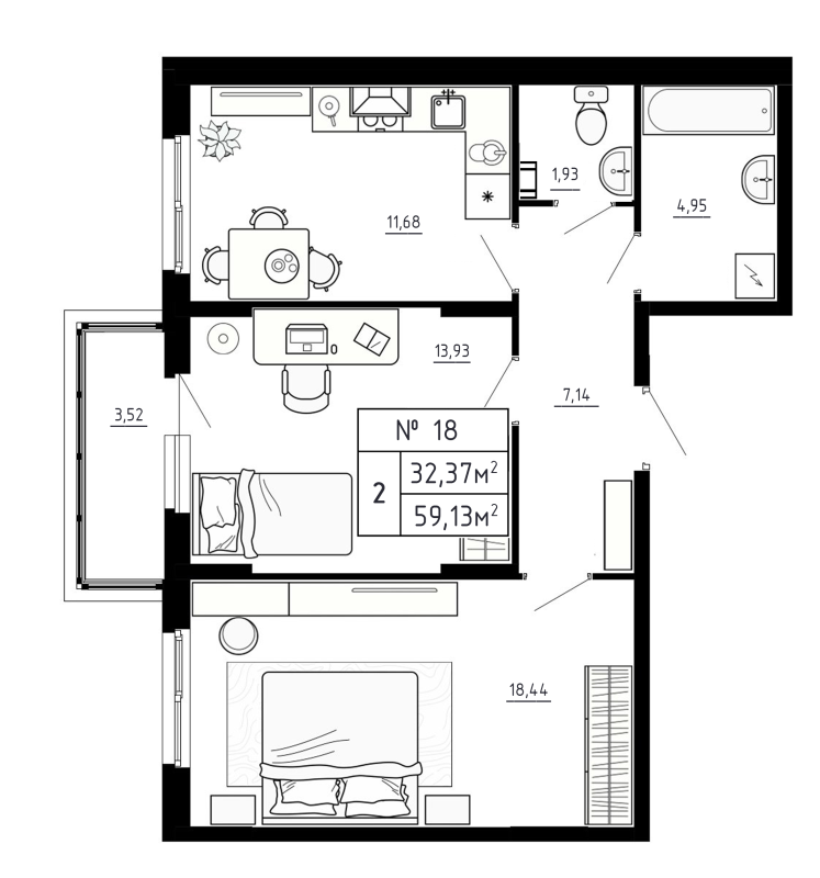 2 ккв 59,1 м²