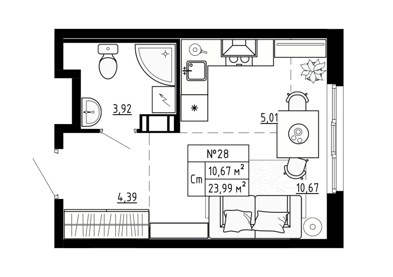 Студия 24,1 м²
