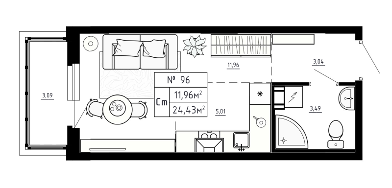 Студия 24,4 м²