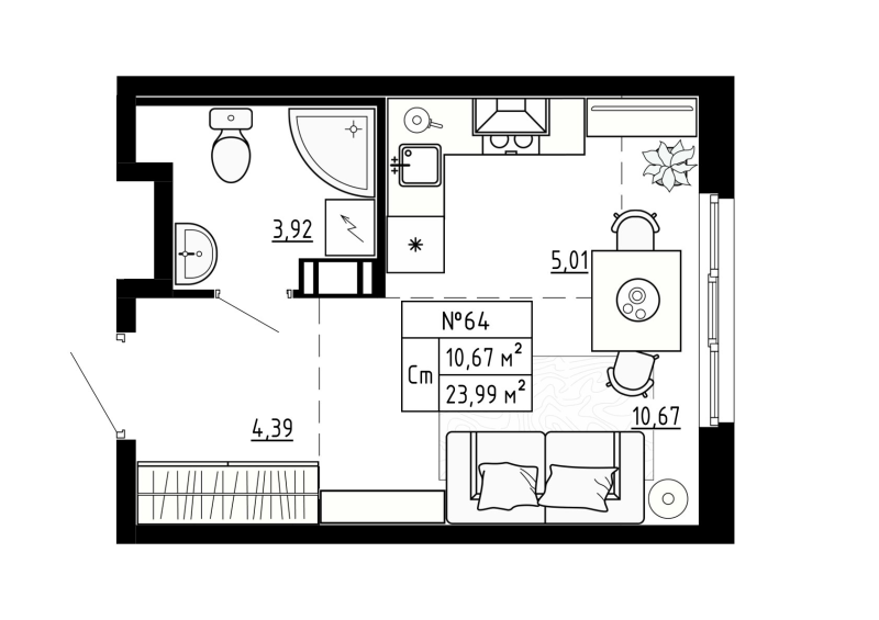 Студия 24 м²