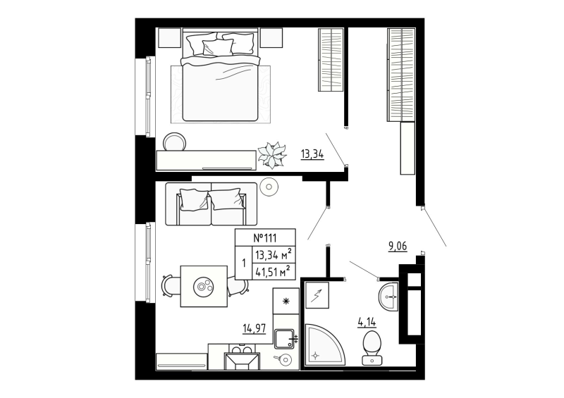 1 ккв 41,7 м²