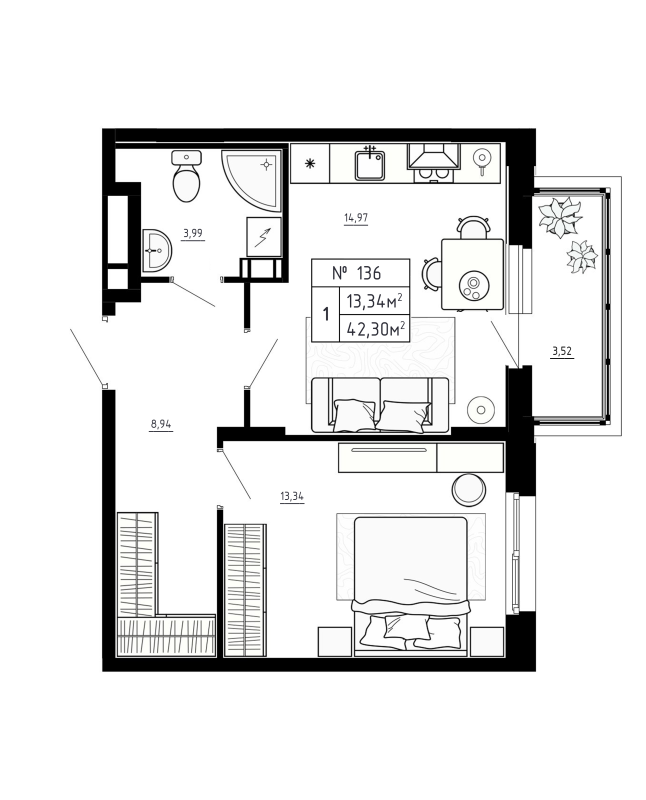 1 ккв 42,3 м²