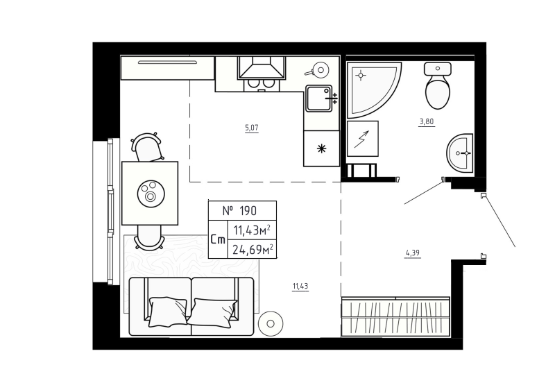 Студия 24,7 м²